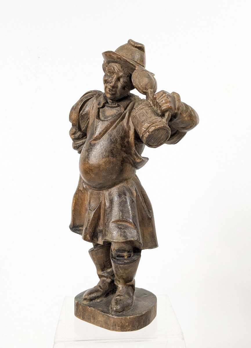 The Beer Drinker. Carved Wood, 1920/30, German Work -photo-2