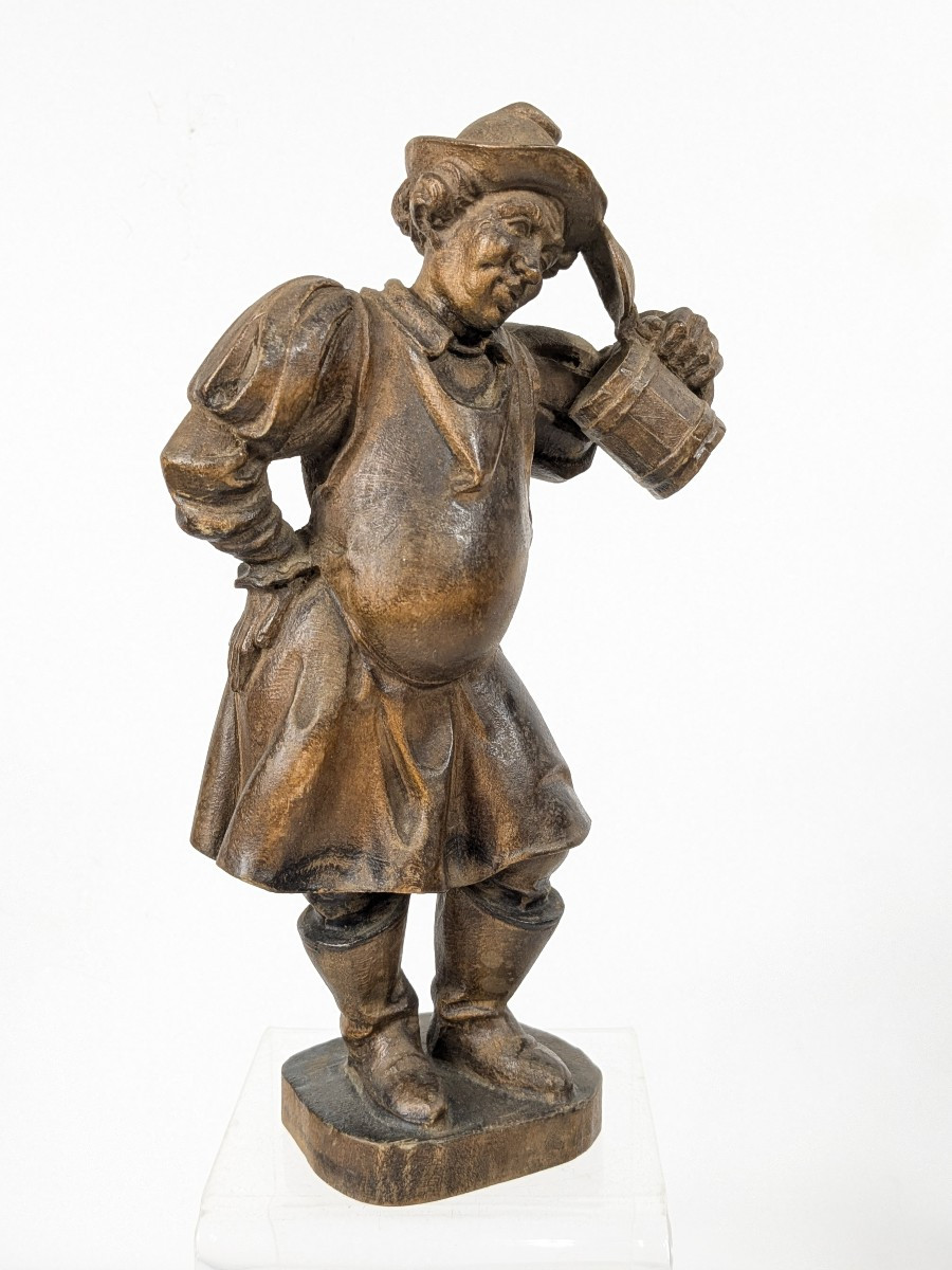 The Beer Drinker. Carved Wood, 1920/30, German Work -photo-3