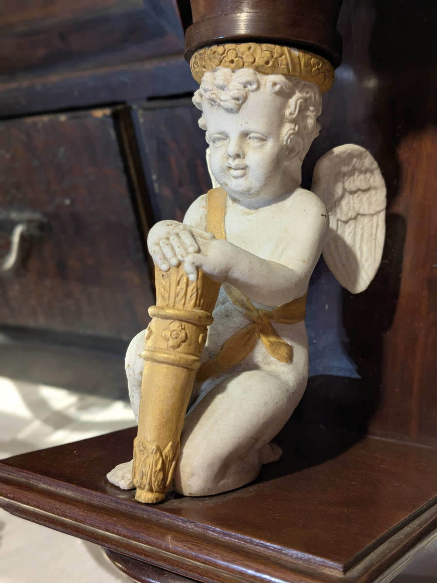 Applique / console Cupidon - biscuit et bois de noyer - travail anglais ? circa 1880-photo-4