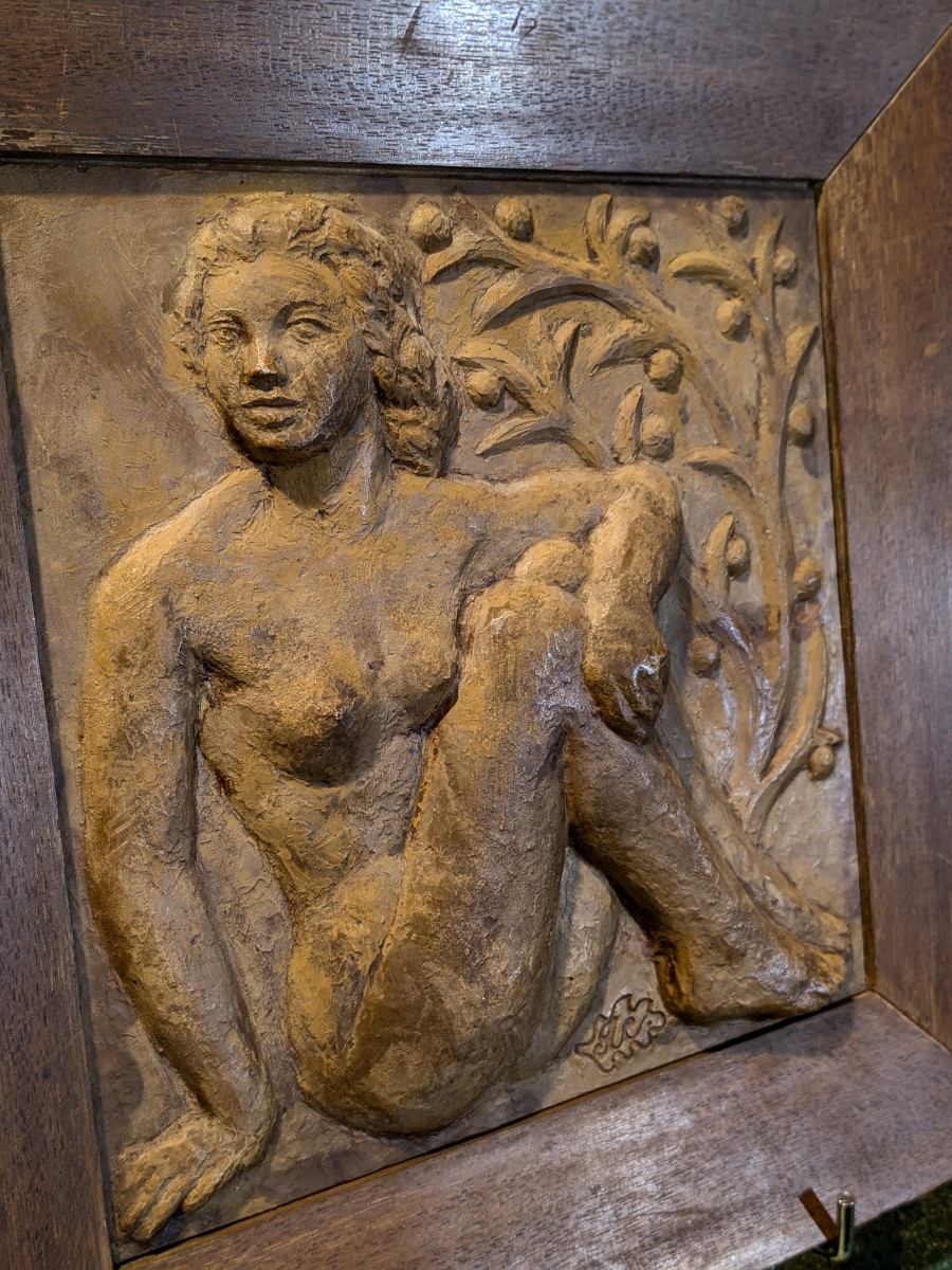 Seated Nude 1950 - Plaster Relief - #935-photo-4