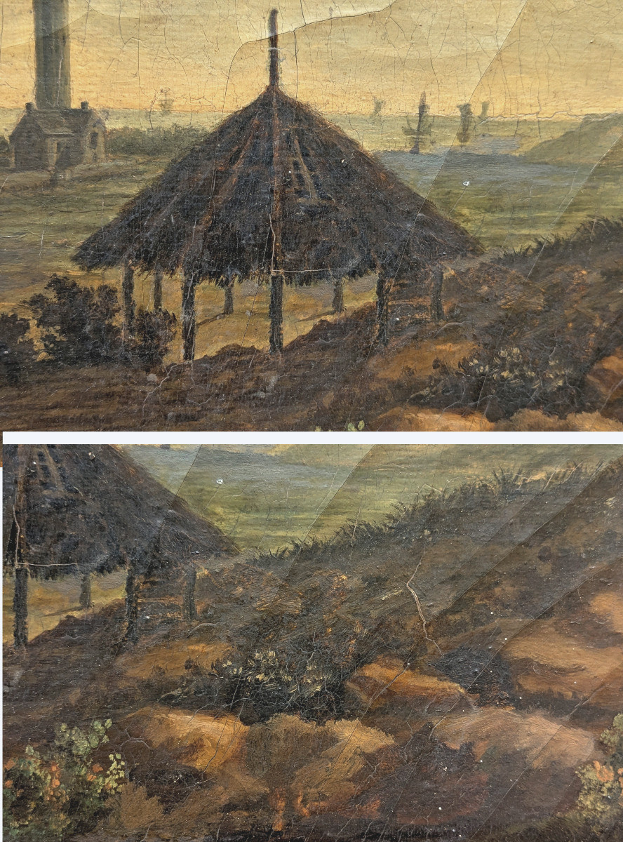 View Of The Two Lighthouses Of Le Touquet La Canche - Oil Painting From The 1850s-60s-photo-3