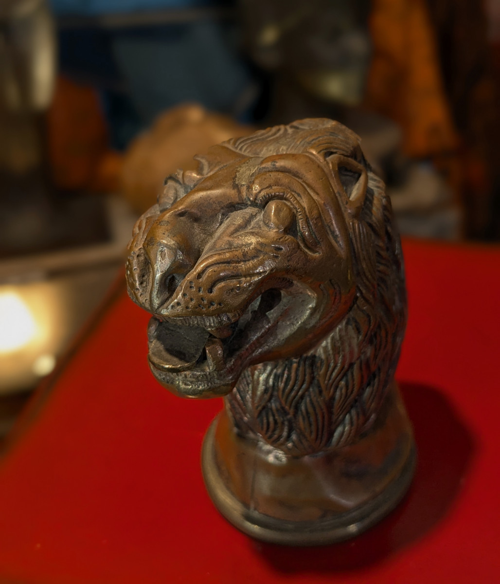 Lion's Head, Copper, Furniture Element - India Circa 1900-photo-4