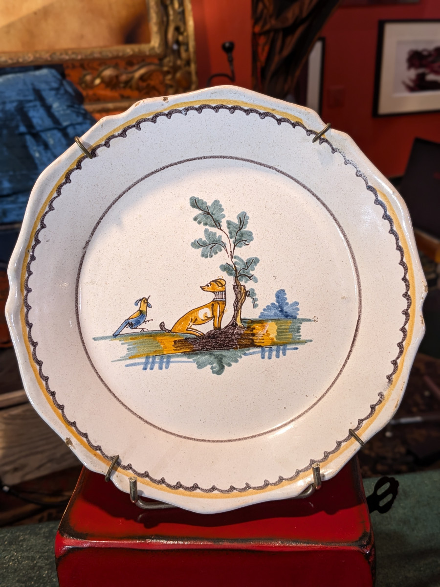 18th Century Plate With Dog And Bird Design -