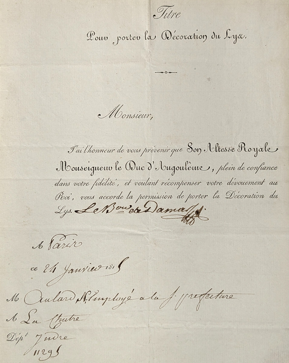Duc d'Angoulème - attribution de la Décoration du Lys 1815-photo-2