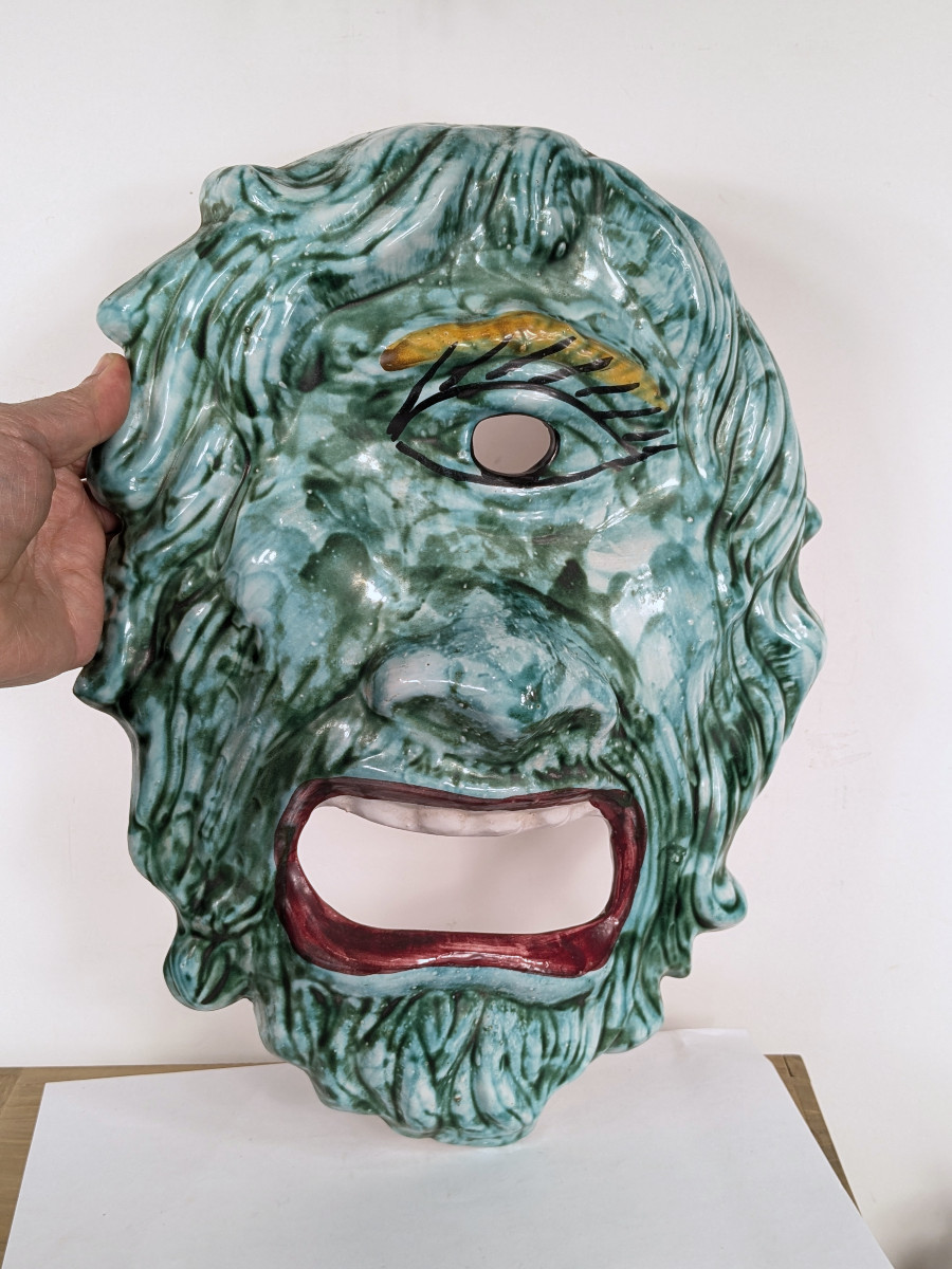 Masque applique de Cyclope -  Polyphème - céramique circa 1950 - 70 -photo-7