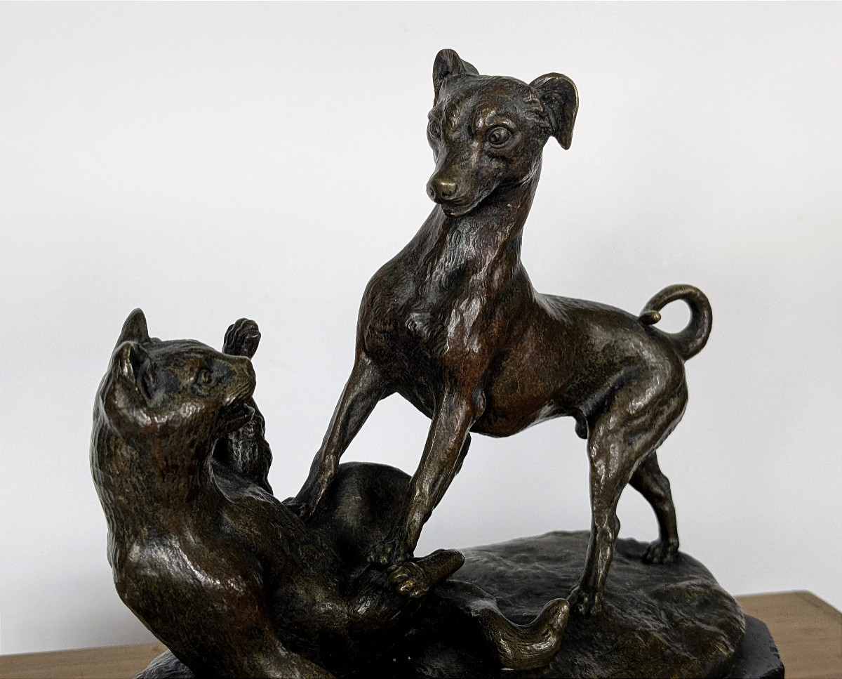 Cat And Dog - Bronze Circa 1860-80-photo-1
