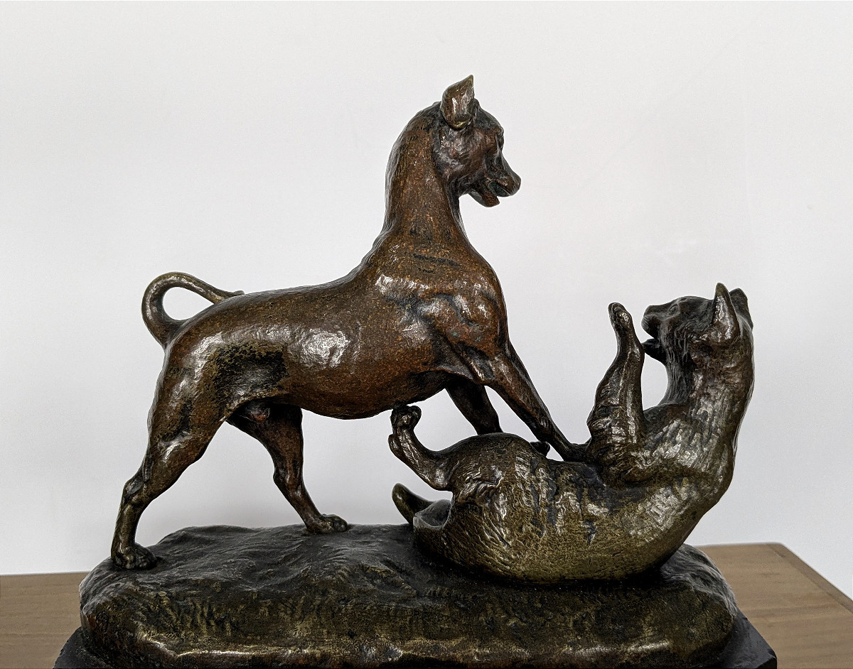 Cat And Dog - Bronze Circa 1860-80-photo-3