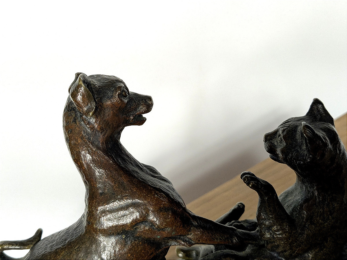 Cat And Dog - Bronze Circa 1860-80-photo-6