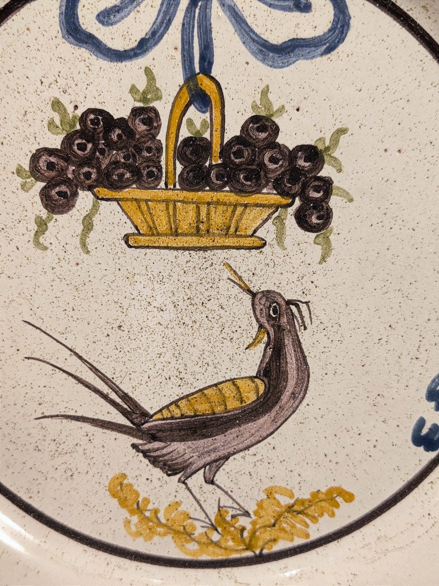 Assiette début XIXe- Oiseau au panier de fleurs -photo-3