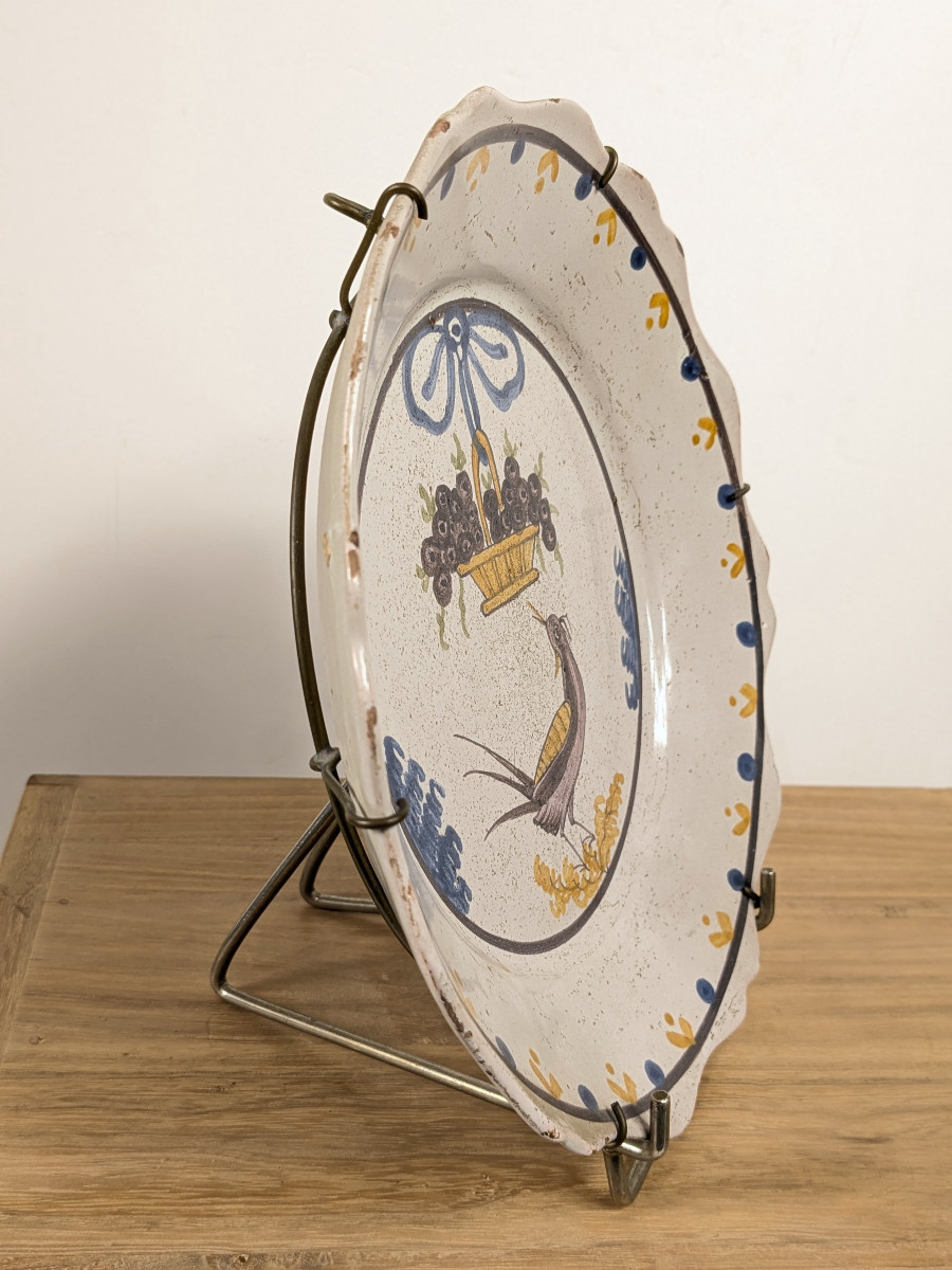 Assiette début XIXe- Oiseau au panier de fleurs -photo-4