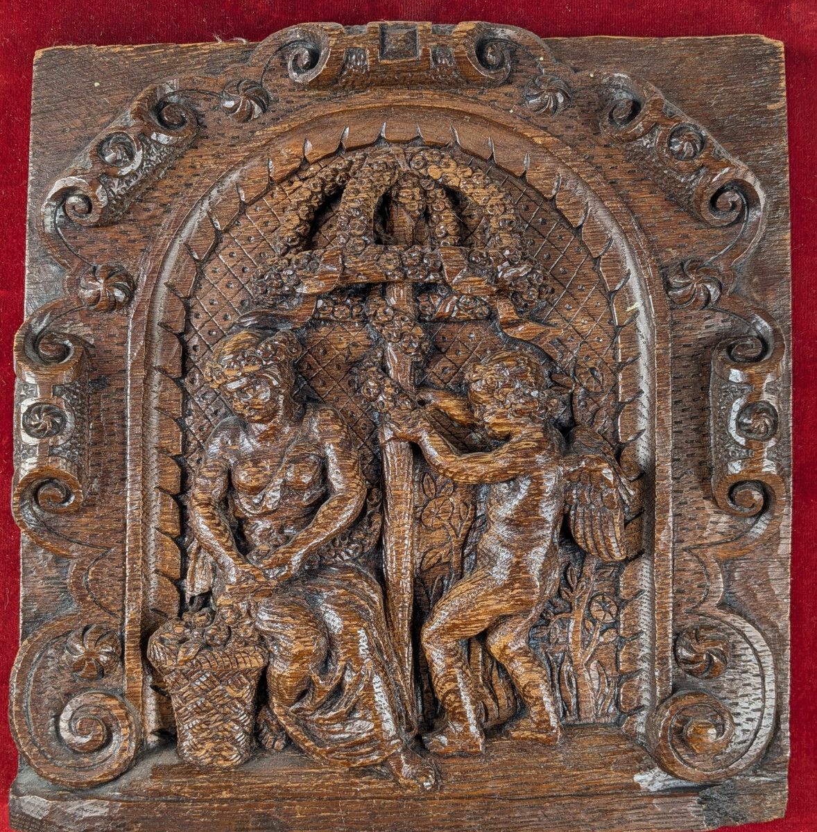 Cupid And A Young Girl Weaving Garlands. Late 19th-century Relief - Renaissance Style-photo-2