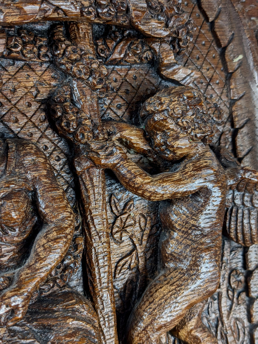 Cupid And A Young Girl Weaving Garlands. Late 19th-century Relief - Renaissance Style-photo-2