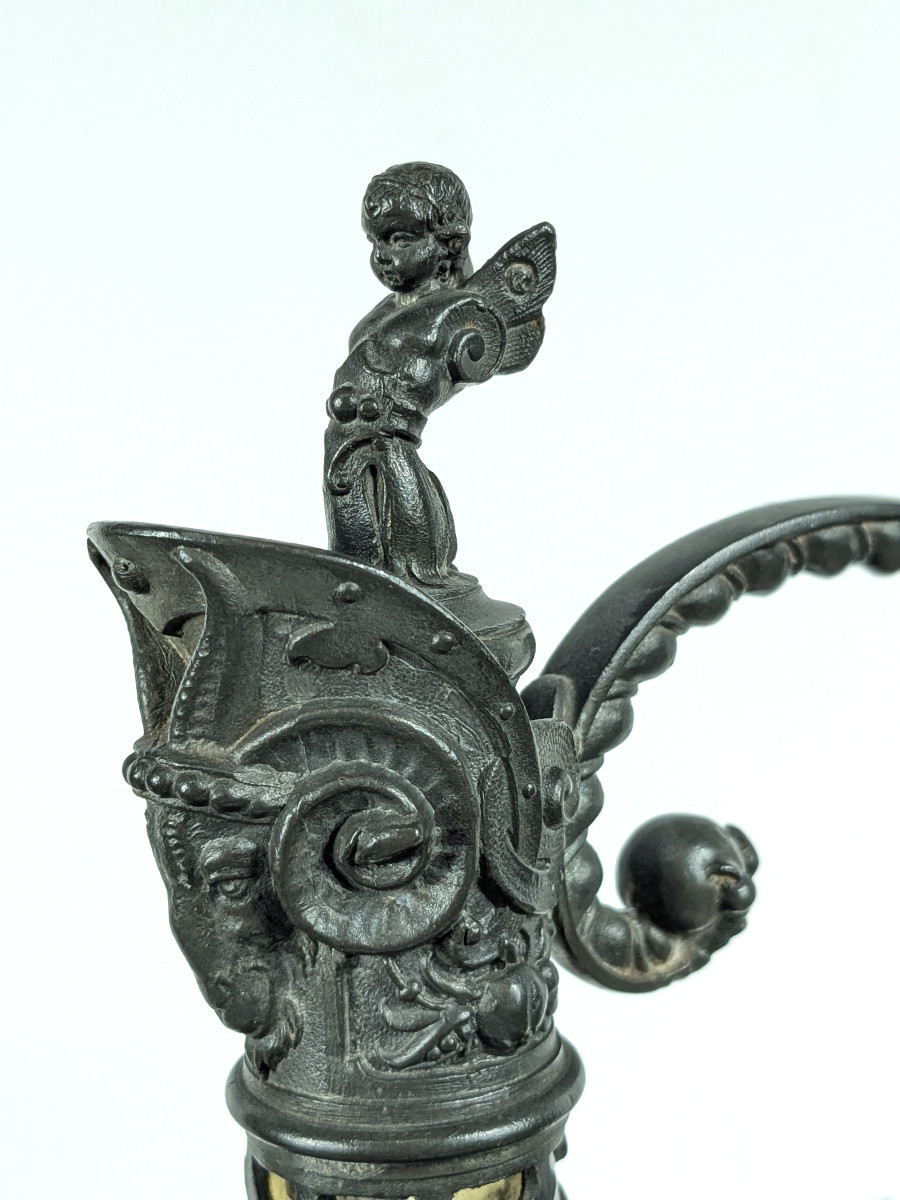 Petite aiguière néo Renaissance - étain - verre soufflé - XIXe siècle.-photo-3