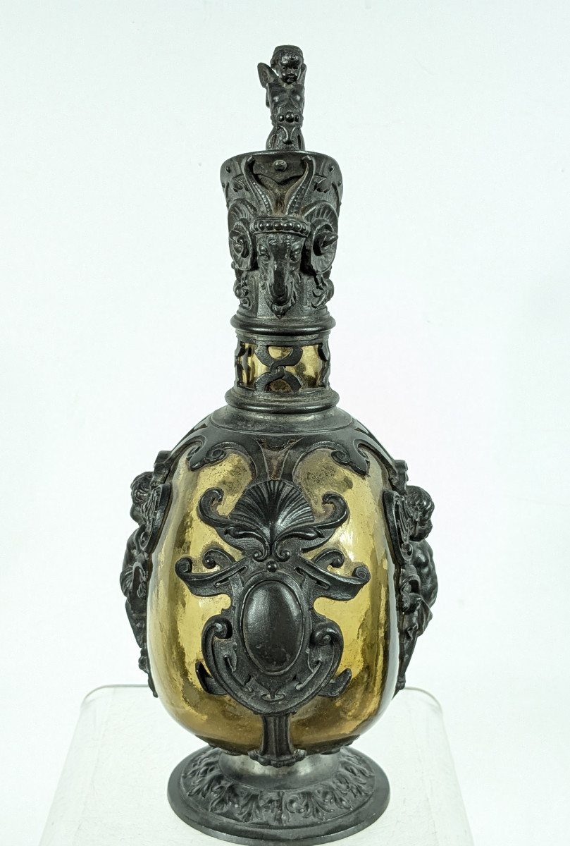 Petite aiguière néo Renaissance - étain - verre soufflé - XIXe siècle.-photo-4