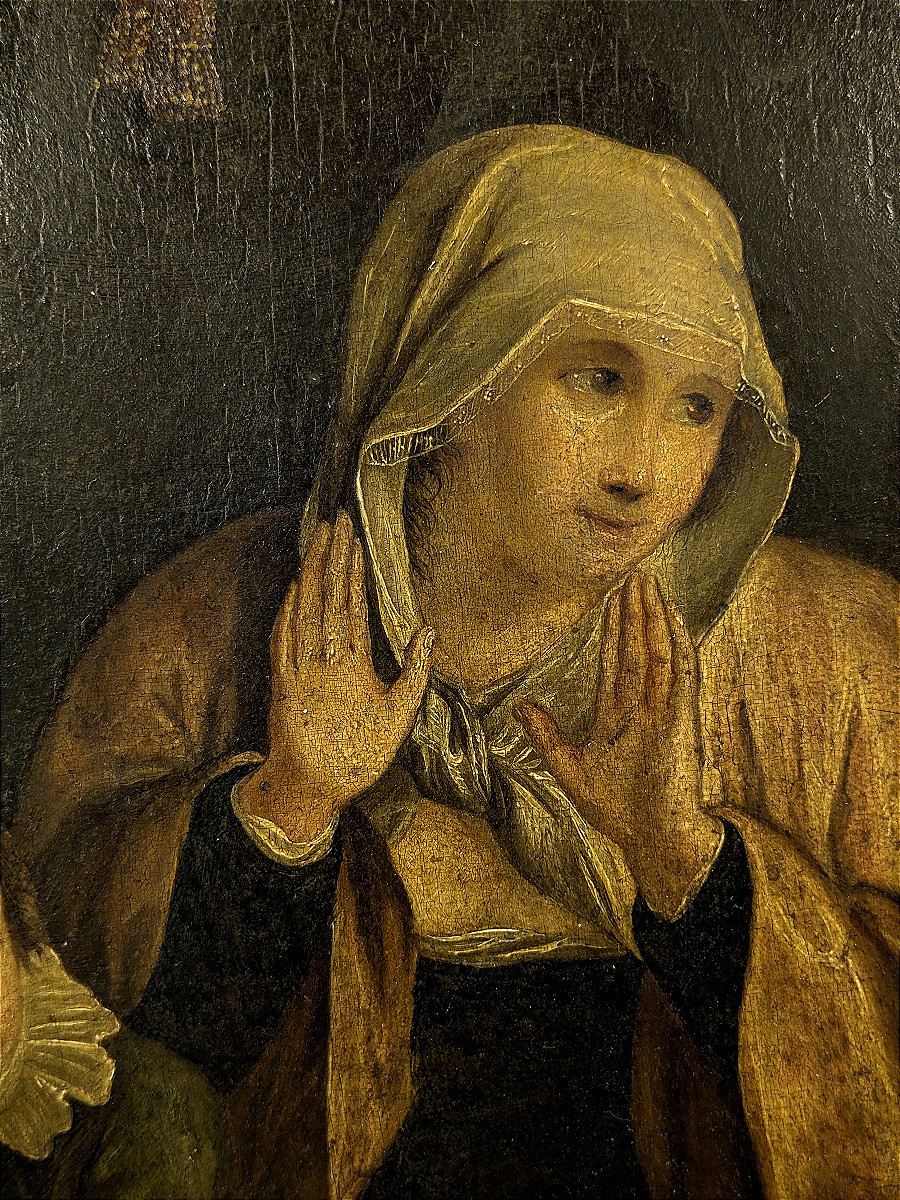 The Adoration - Oil On Wood, 18th Century -photo-3