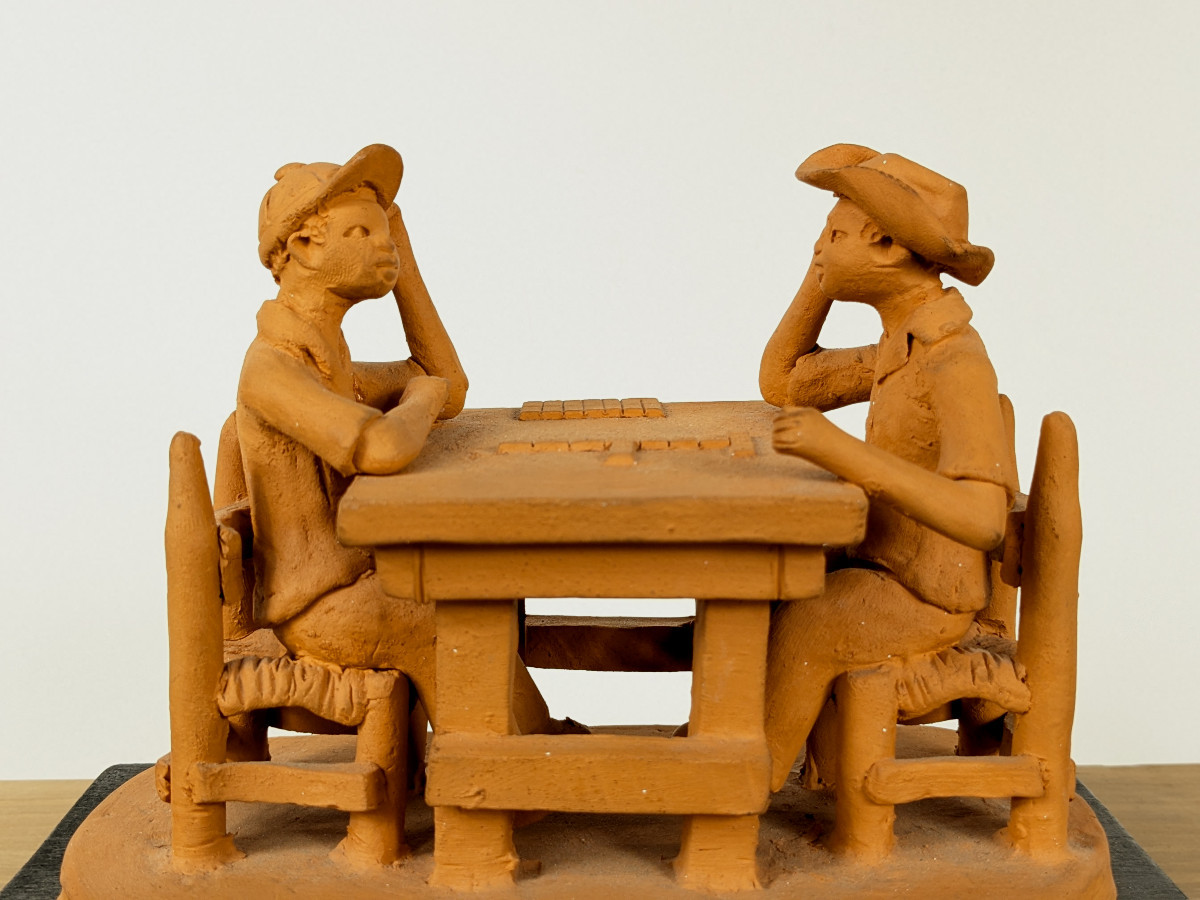 Domino Players - Terracotta Circa 1950 Colonial Work-photo-2