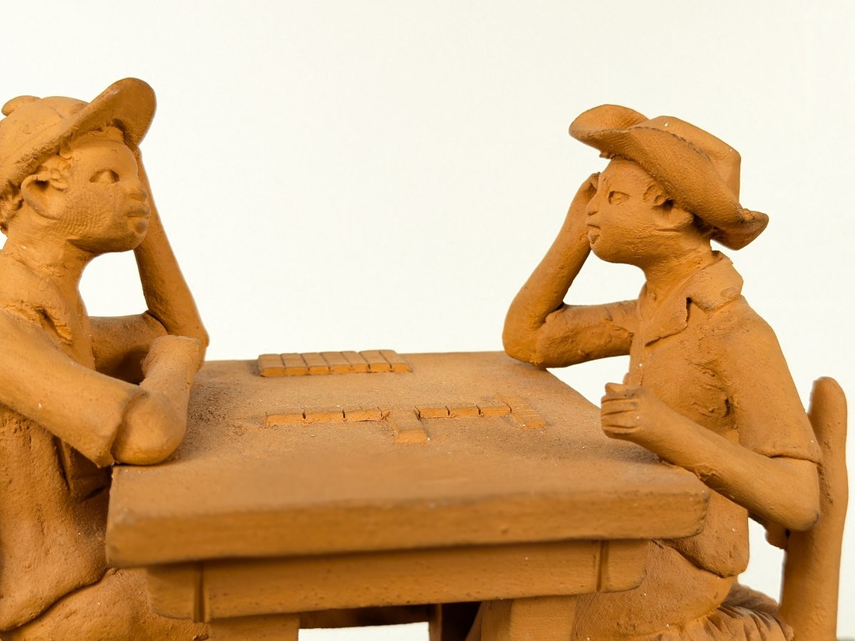 Domino Players - Terracotta Circa 1950 Colonial Work-photo-4