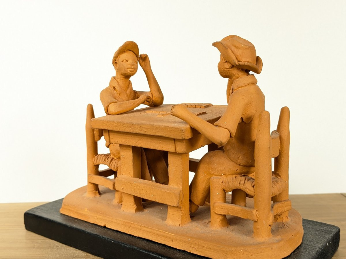 Domino Players - Terracotta Circa 1950 Colonial Work-photo-1