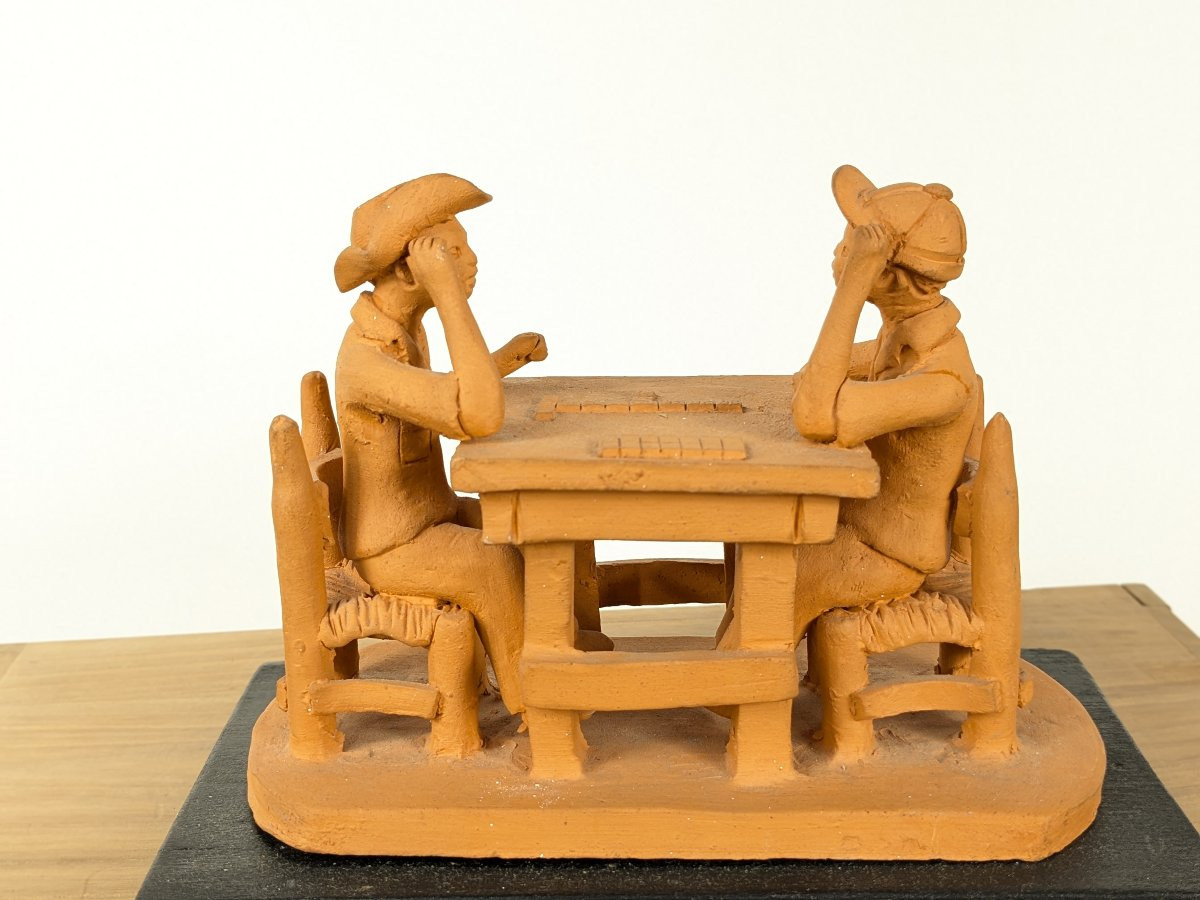 Domino Players - Terracotta Circa 1950 Colonial Work-photo-4