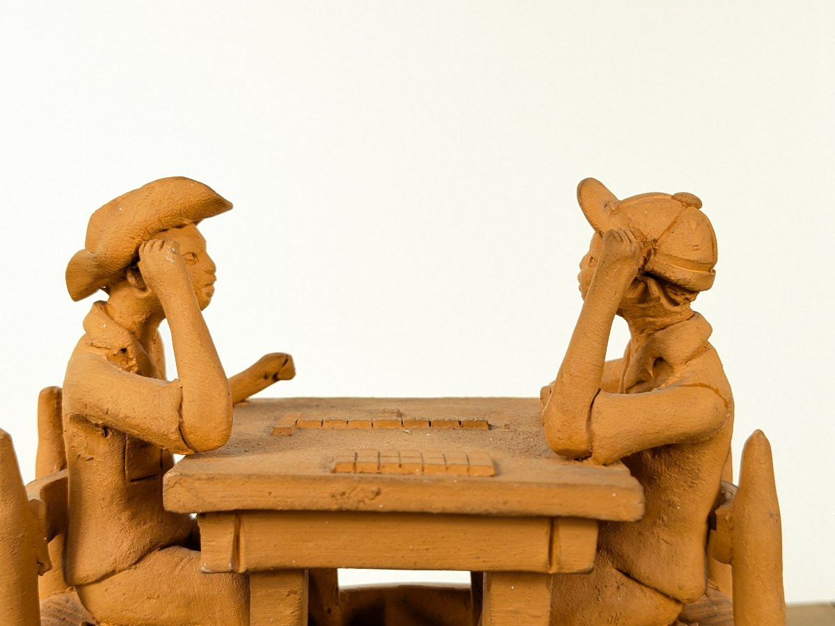 Domino Players - Terracotta Circa 1950 Colonial Work-photo-5