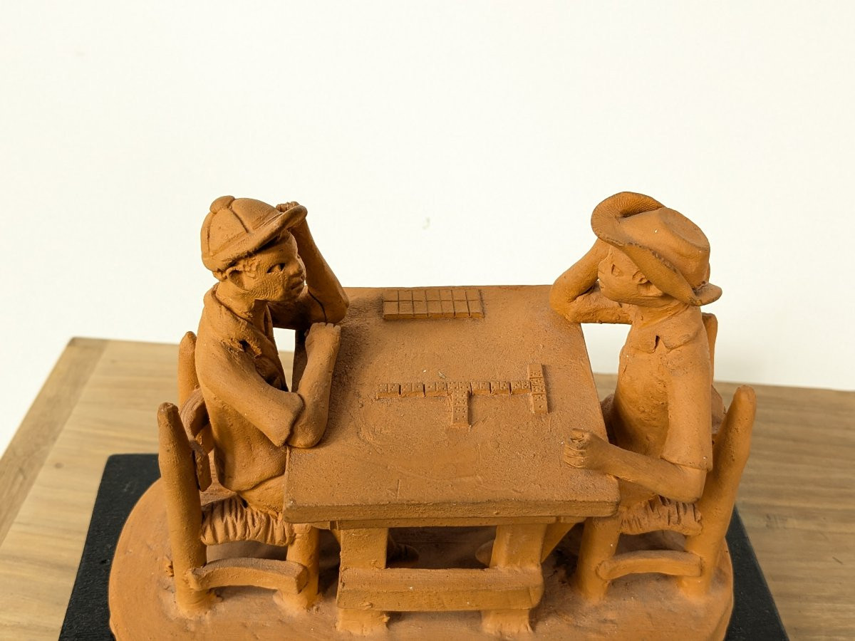 Domino Players - Terracotta Circa 1950 Colonial Work-photo-7