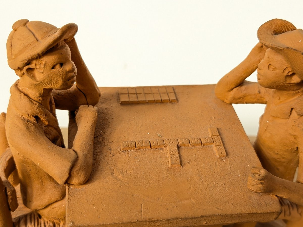 Domino Players - Terracotta Circa 1950 Colonial Work-photo-8