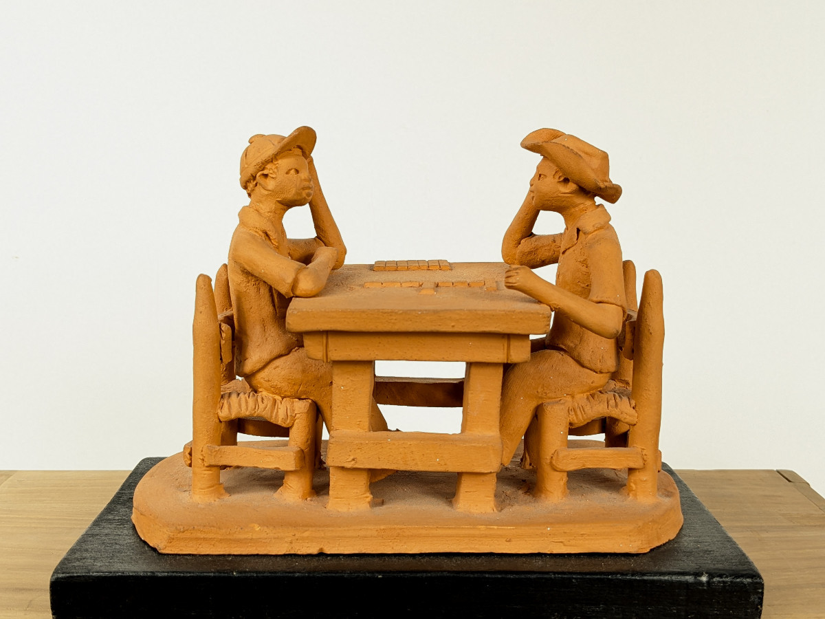 Domino Players - Terracotta Circa 1950 Colonial Work
