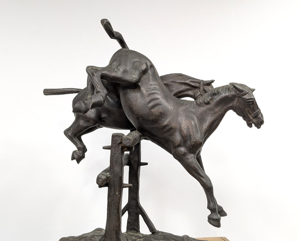Le saut de haie - chevaux en bronze d'aprés Constantin Critescu 1872-1928 - début XXe #31-photo-2