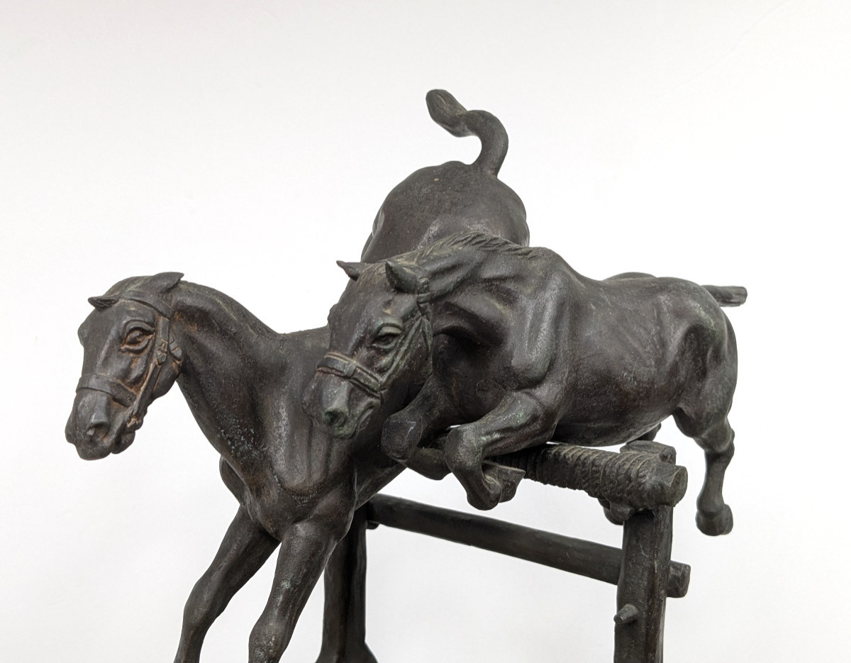 Le saut de haie - chevaux en bronze d'aprés Constantin Critescu 1872-1928 - début XXe #31-photo-3