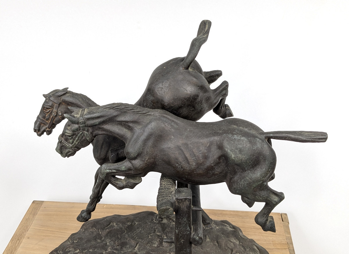 Le saut de haie - chevaux en bronze d'aprés Constantin Critescu 1872-1928 - début XXe #31-photo-3