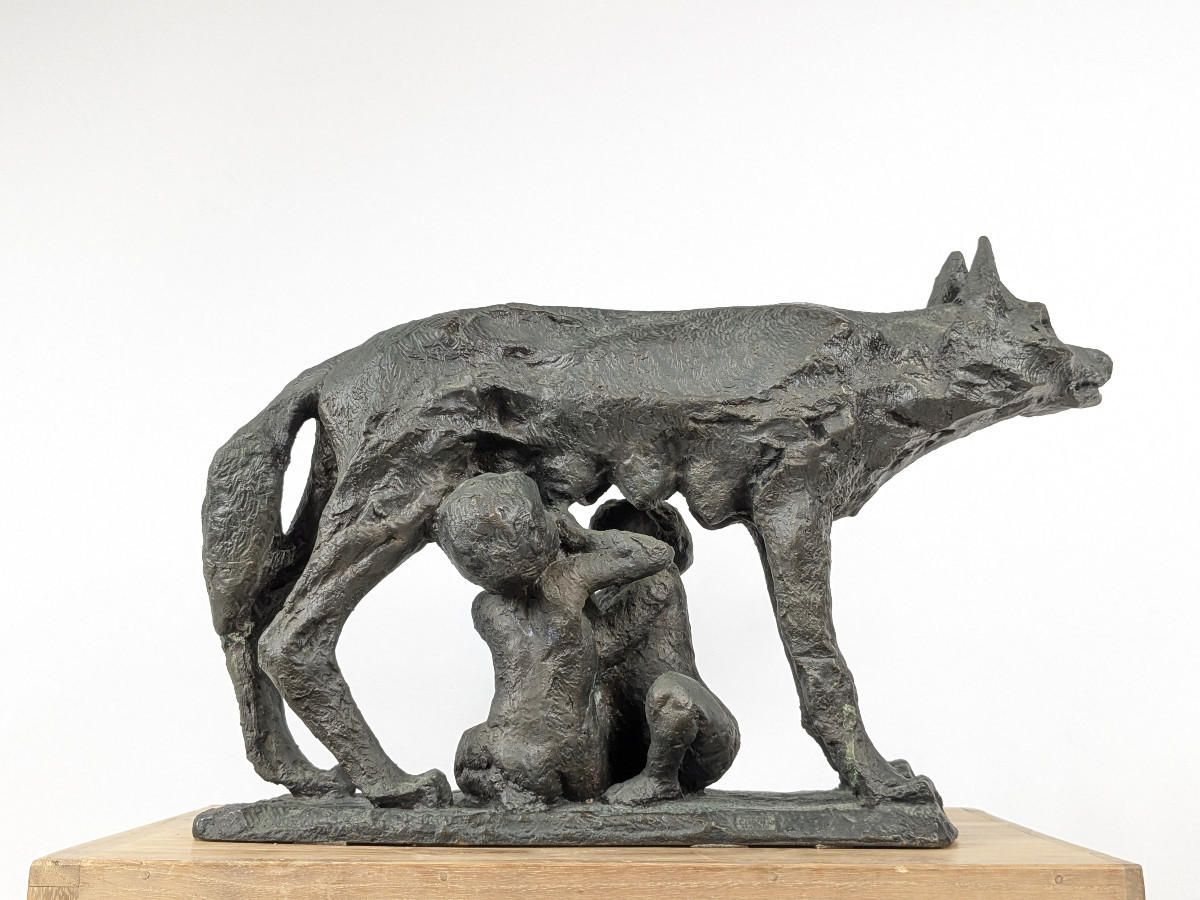 The Roman She-wolf - Romulus And Remus - Bronze Circa 1950 Italy? #33-photo-2