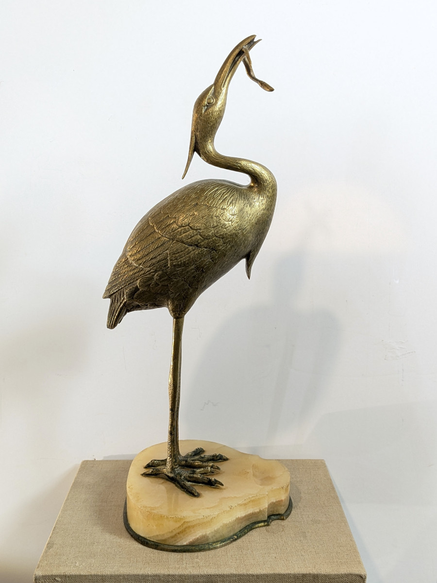 Heron Eating A Slow Worm, Bronze, Japan, Late 19th Century-photo-2