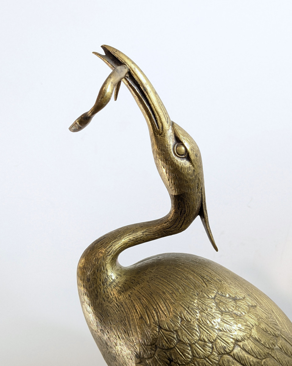Heron Eating A Slow Worm, Bronze, Japan, Late 19th Century-photo-4
