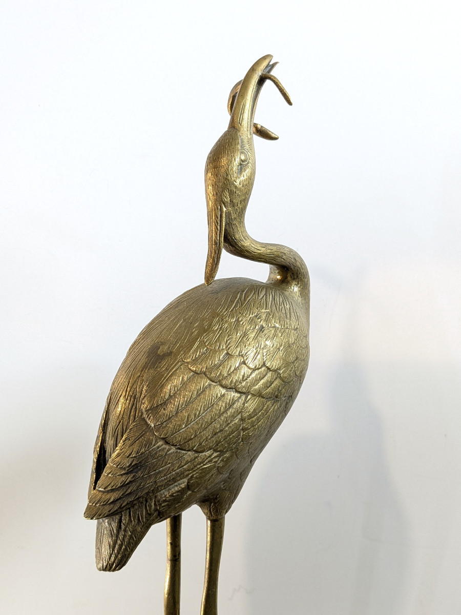 Heron Eating A Slow Worm, Bronze, Japan, Late 19th Century-photo-3