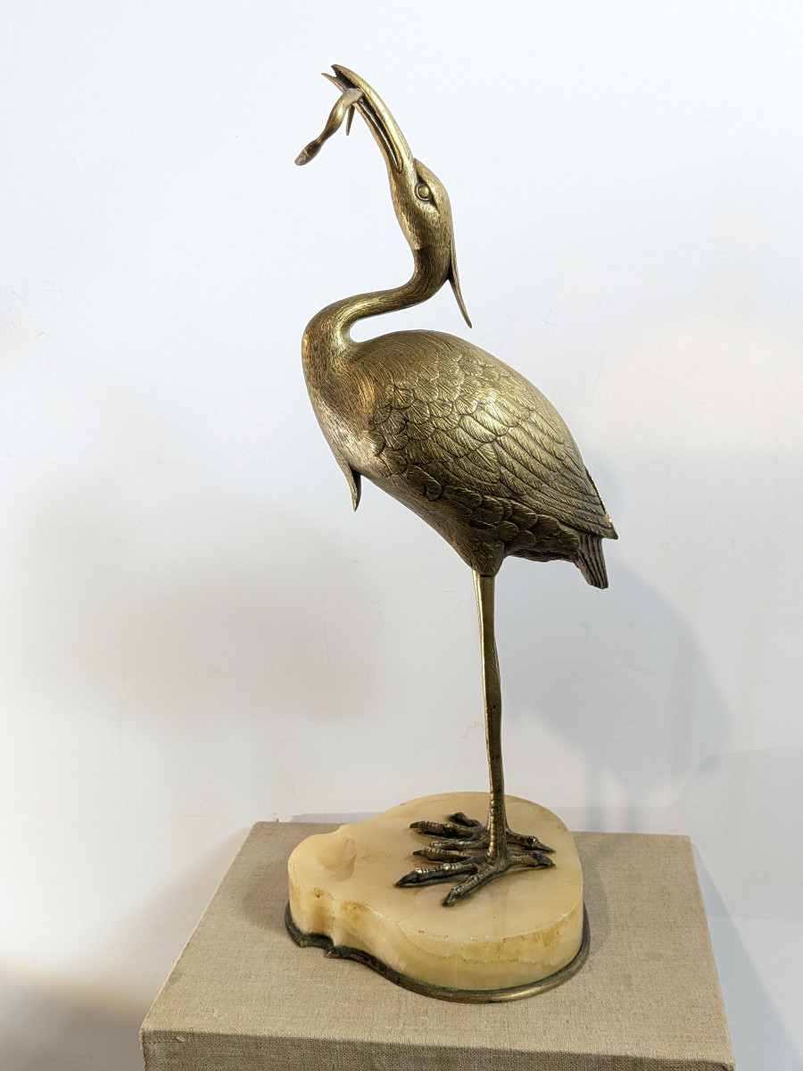 Heron Eating A Slow Worm, Bronze, Japan, Late 19th Century-photo-5