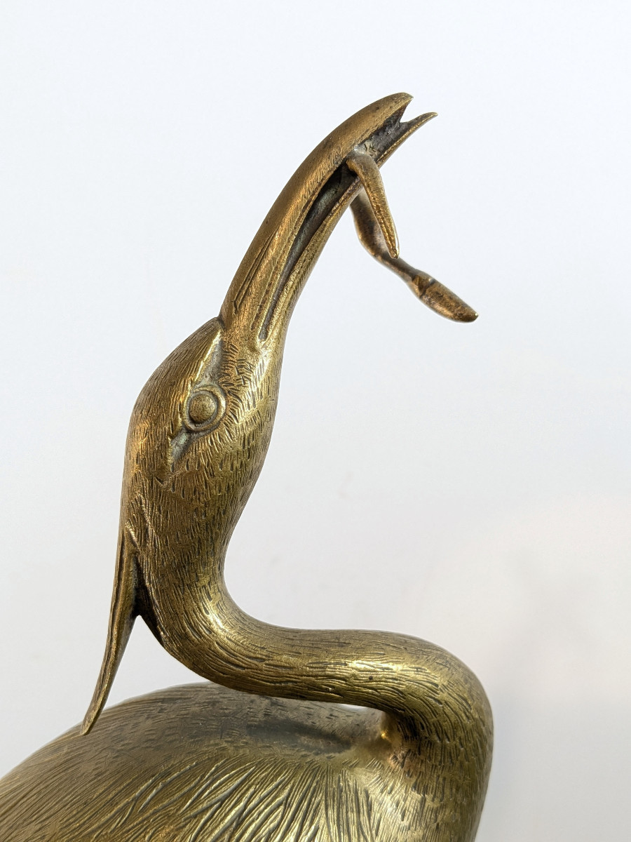 Heron Eating A Slow Worm, Bronze, Japan, Late 19th Century-photo-6