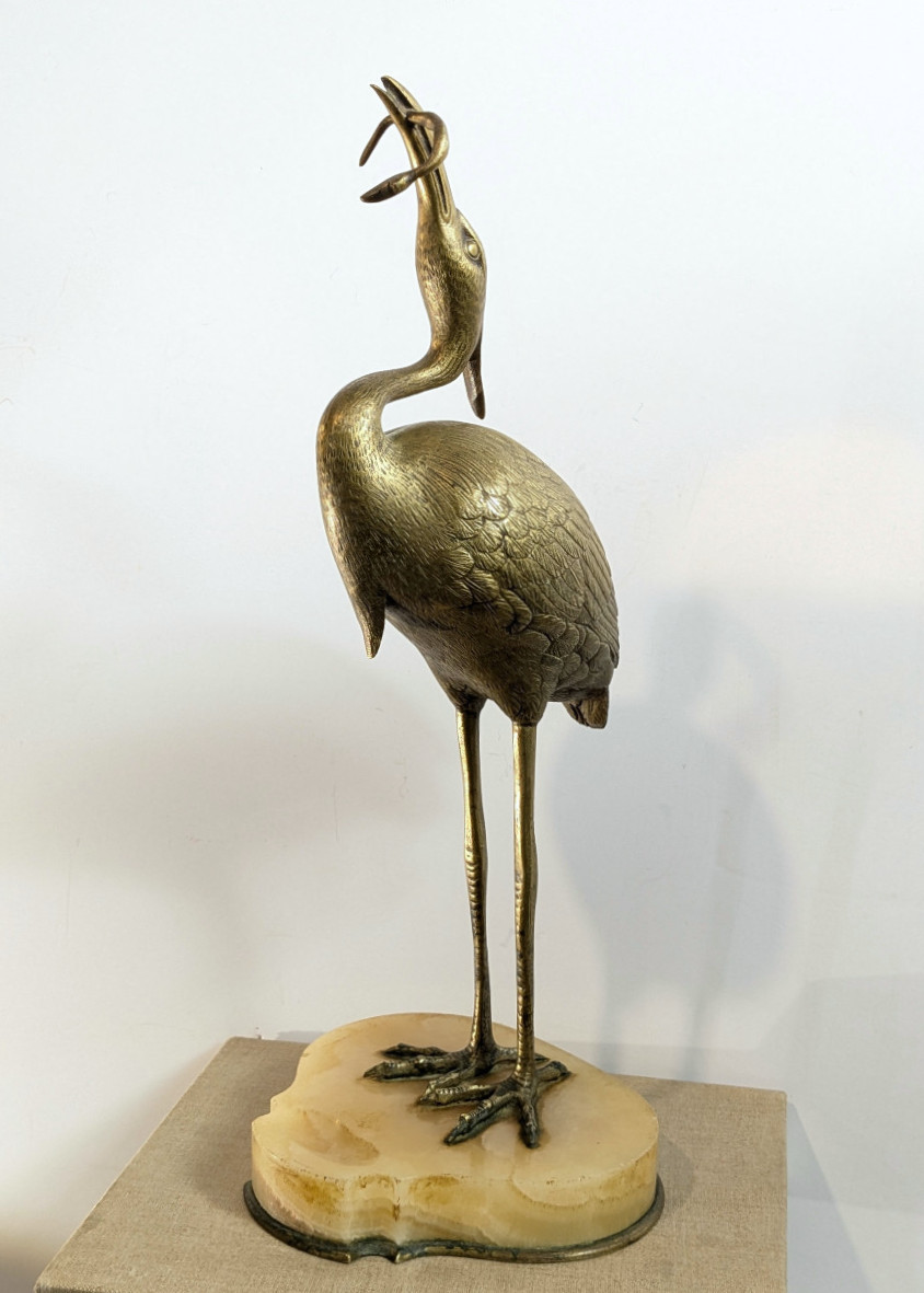 Heron Eating A Slow Worm, Bronze, Japan, Late 19th Century