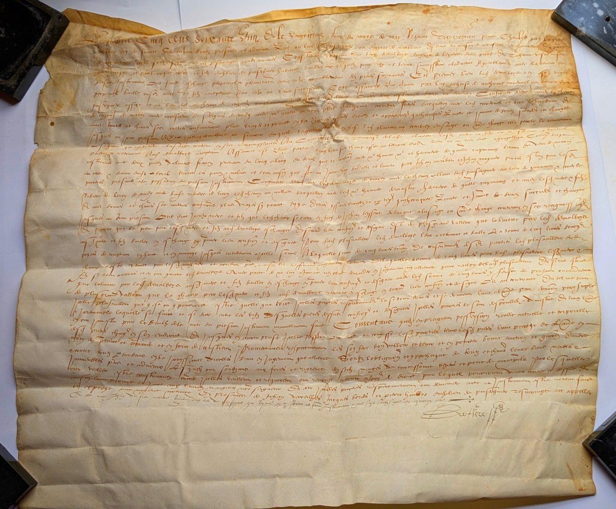 Parchemin 1561 Beziers - échange de terres (Puisserguier ?) - MA2