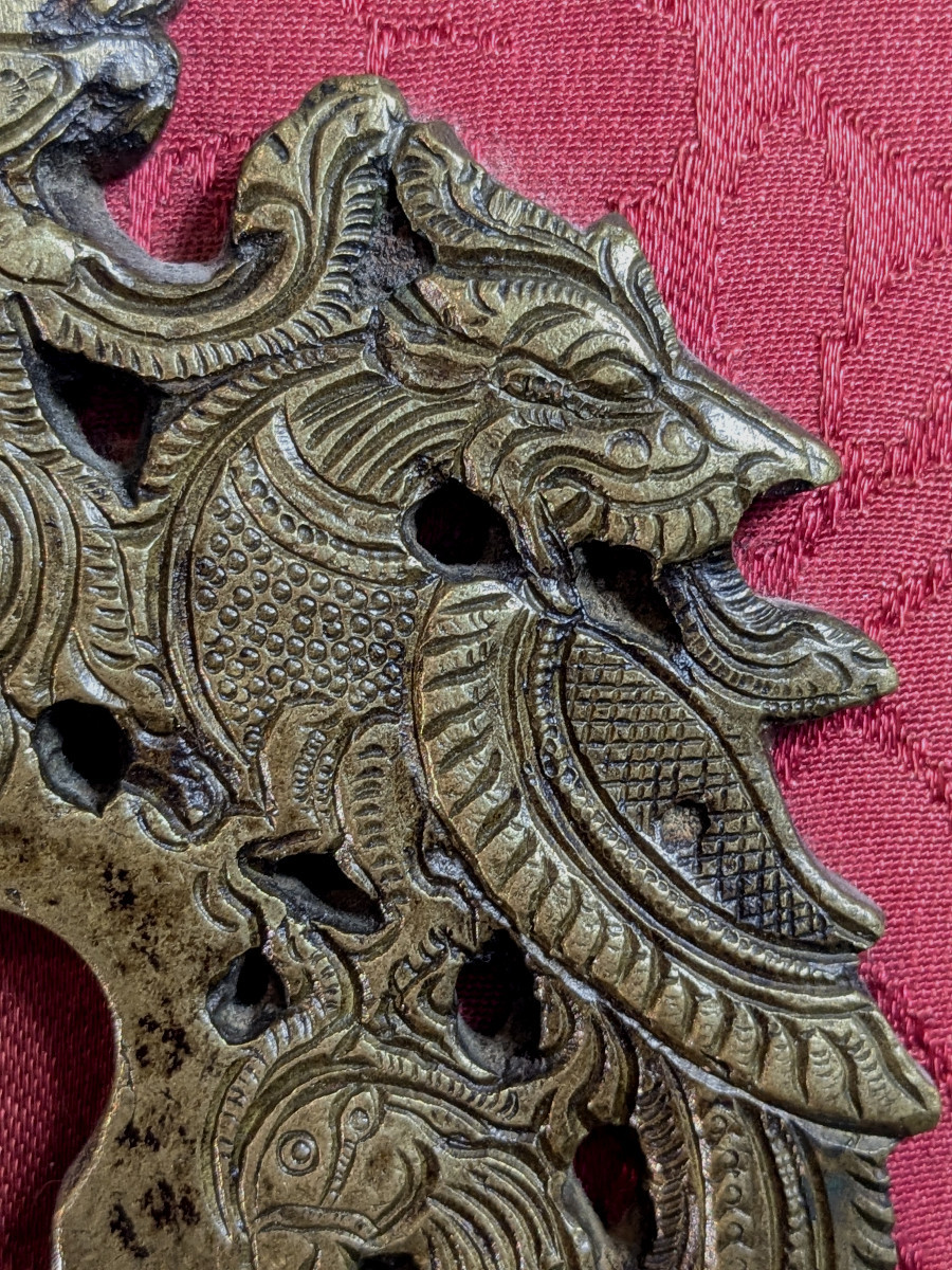 Serrure &agrave; d&eacute;cor de  chim&eacute;res et perroquets - bronze Inde Rajasthan XVIIIe - n&deg;1-photo-4