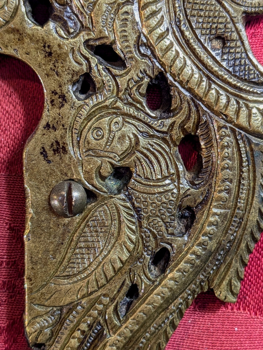 Serrure &agrave; d&eacute;cor de  chim&eacute;res et perroquets - bronze Inde Rajasthan XVIIIe - n&deg;1-photo-3