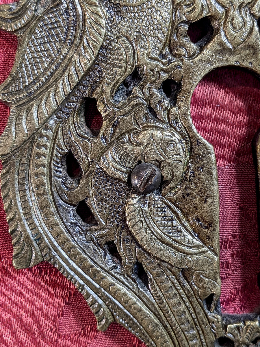 Serrure &agrave; d&eacute;cor de  chim&eacute;res et perroquets - bronze Inde Rajasthan XVIIIe - n&deg;1-photo-4