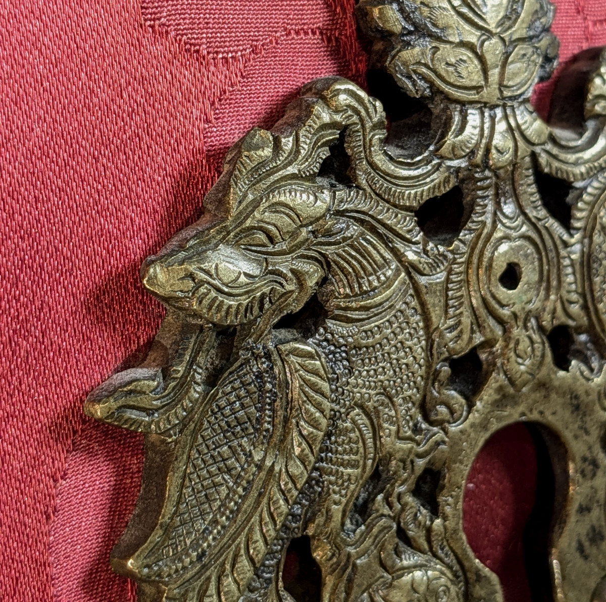 Serrure &agrave; d&eacute;cor de  chim&eacute;res et perroquets - bronze Inde Rajasthan XVIIIe - n&deg;1-photo-5
