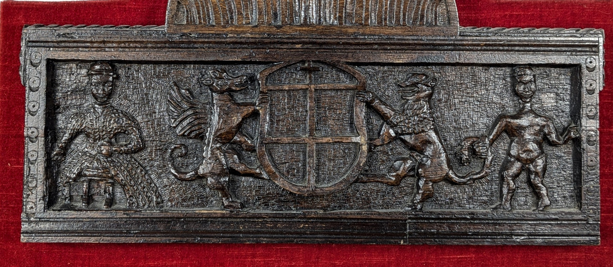 Tudor Period Relief - Coat Of Arms - Dragon - Lion - Allegory Of Power. Circa 1560-1600-photo-2