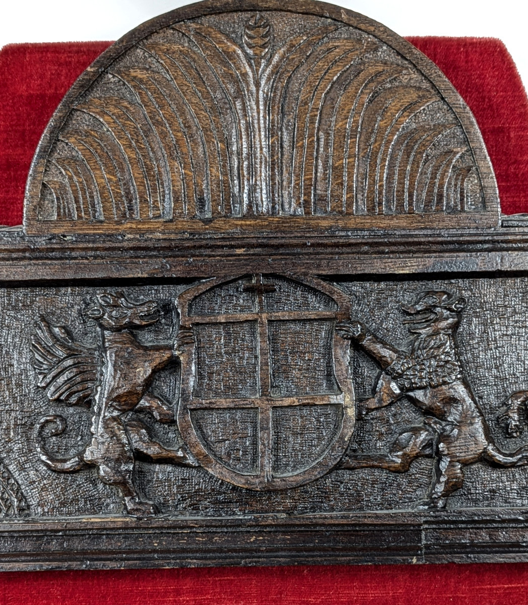 Tudor Period Relief - Coat Of Arms - Dragon - Lion - Allegory Of Power. Circa 1560-1600-photo-3