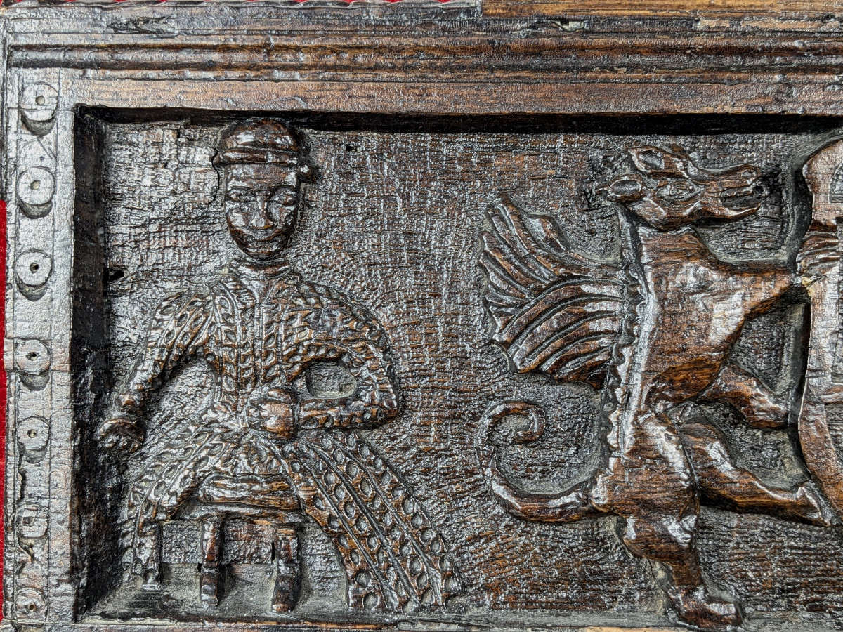 Tudor Period Relief - Coat Of Arms - Dragon - Lion - Allegory Of Power. Circa 1560-1600-photo-2