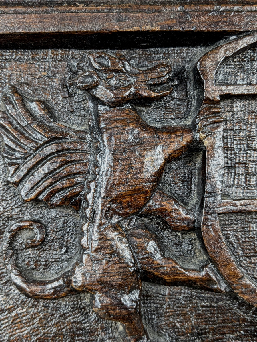 Tudor Period Relief - Coat Of Arms - Dragon - Lion - Allegory Of Power. Circa 1560-1600-photo-4