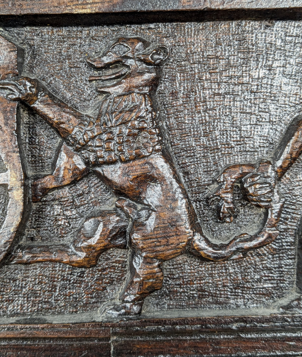 Tudor Period Relief - Coat Of Arms - Dragon - Lion - Allegory Of Power. Circa 1560-1600-photo-5