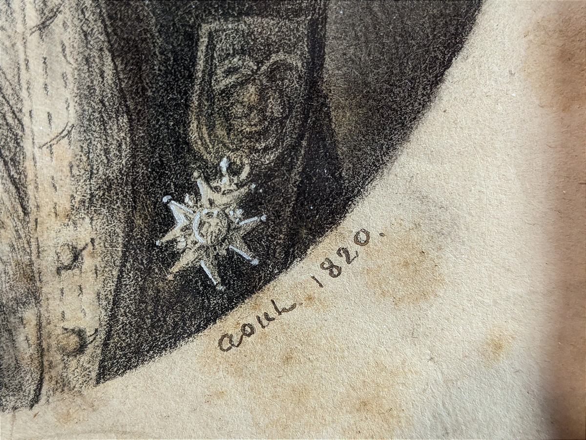 Portrait d'un membre de l'Ordre de Saint Michel - fusain 1820-photo-2
