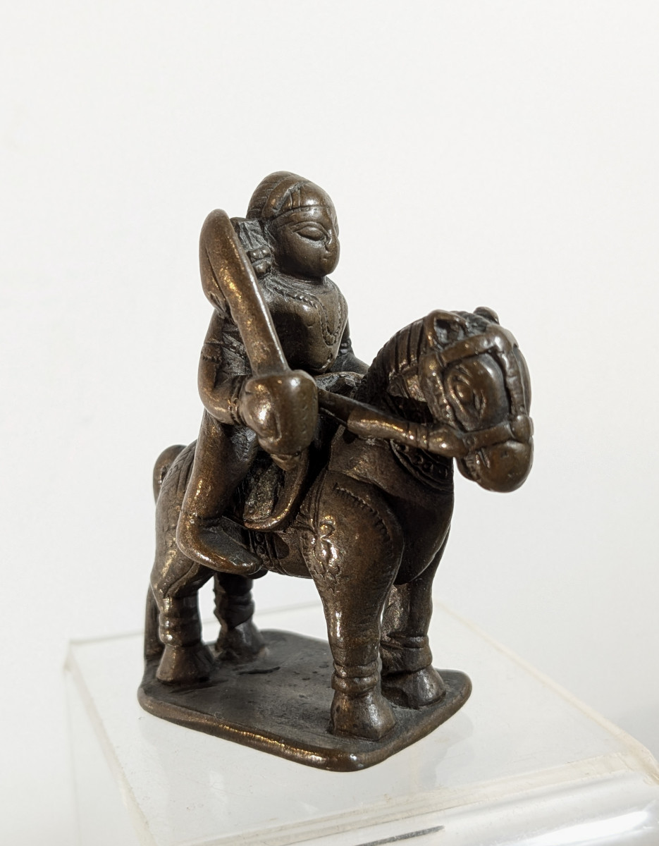 Divinité cavalière en bronze Inde -  Khandoba , Deccan ? XVIIIe ou antérieur.-photo-3