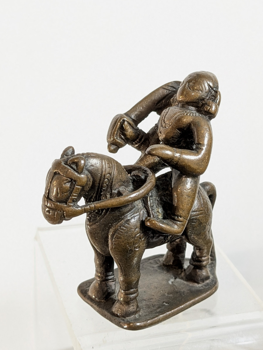 Divinité cavalière en bronze Inde -  Khandoba , Deccan ? XVIIIe ou antérieur.-photo-1